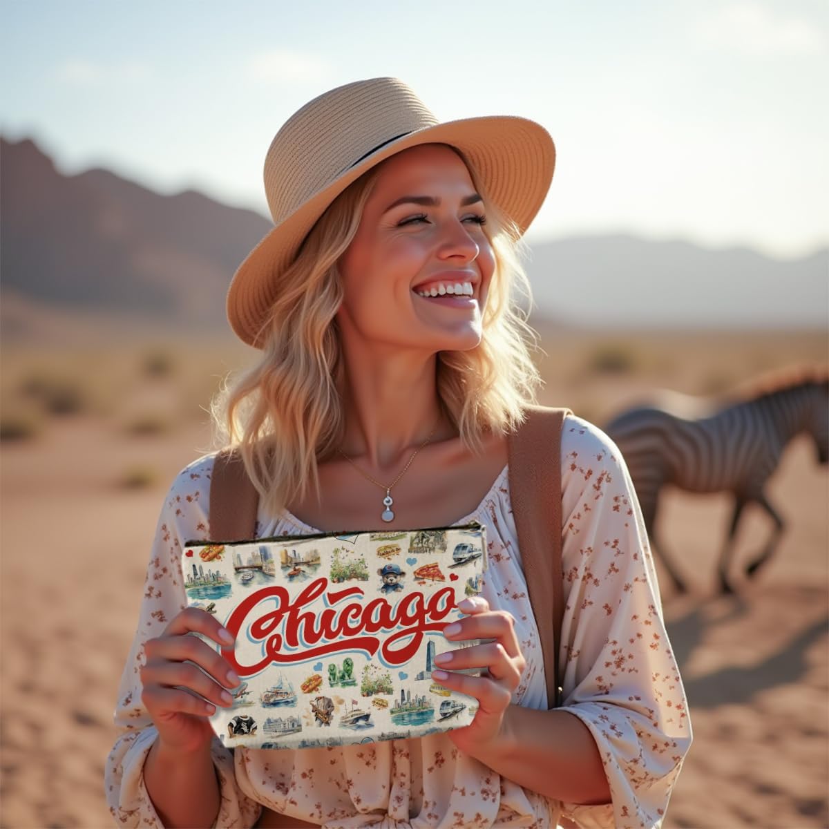 Chicago Souvenirs Chicago Gifts Makeup Bag Cosmetic Bag for Women Friend Lady Sister Bestie Chicago Travel Lover Weekend Bag Vacation Christmas Birthday Friendship