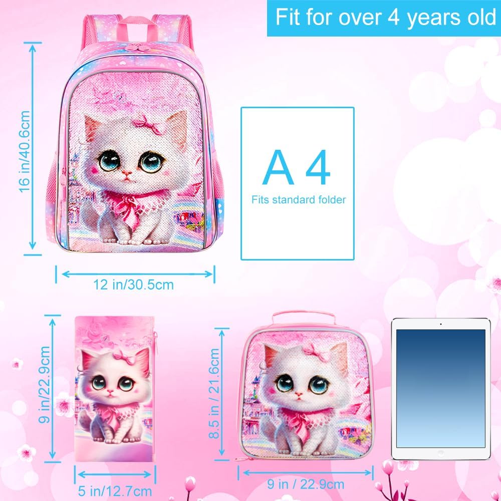 WZLVO Kids Backpack for Girls,Prechool Elementary Kindergarten School Bookbag and Lunch Box