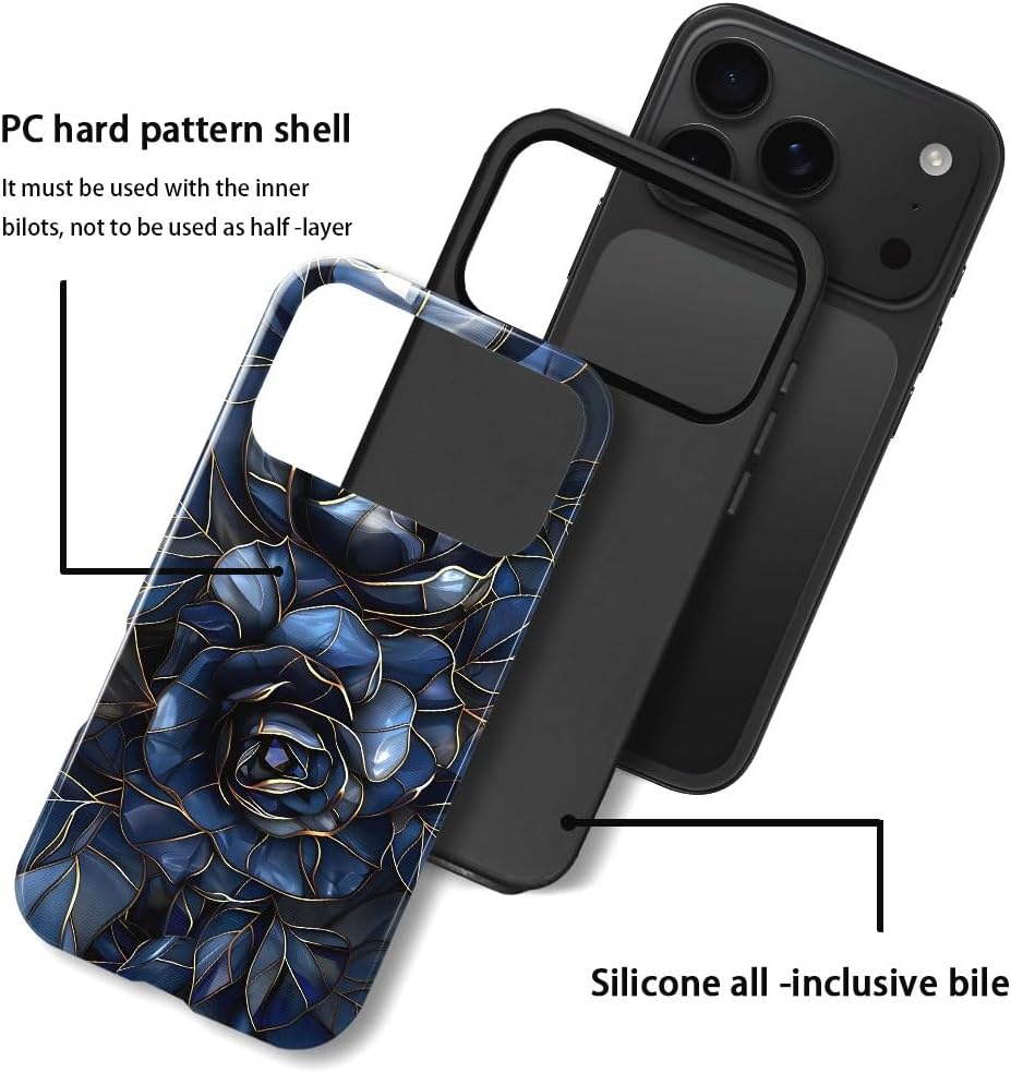 Case for iPhone 17 Pro - Slim Fit Anti-Scratch Phone Case for Girl Women - Rose Floral Stained Glass (Glossy)