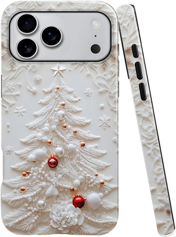 Case for iPhone 17 Pro Max - Slim Fit Anti-Scratch Phone Case for Girl Women - Christmas Tree White (Glossy)
