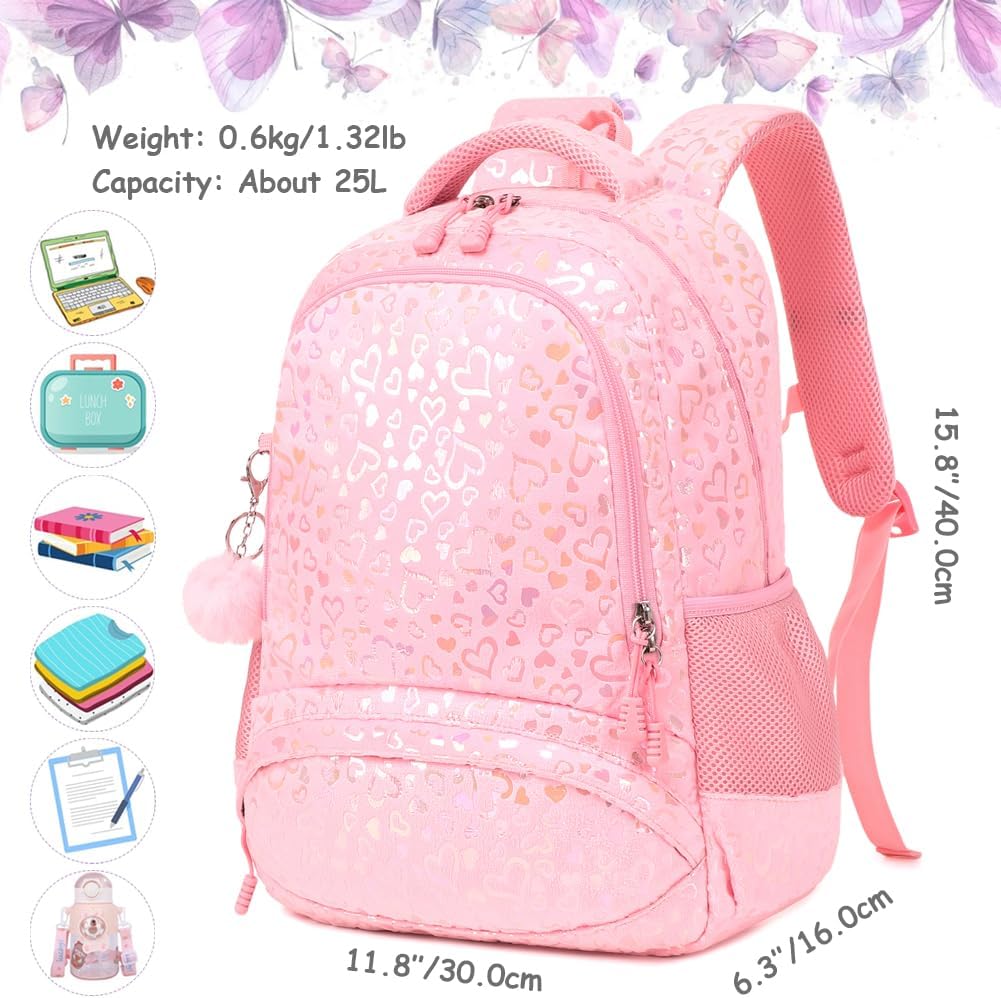 School Backpack for Girls Large Fluffy Bookbag for Kids Teens School Bags for Girl Primary Middle School Casual Daypack