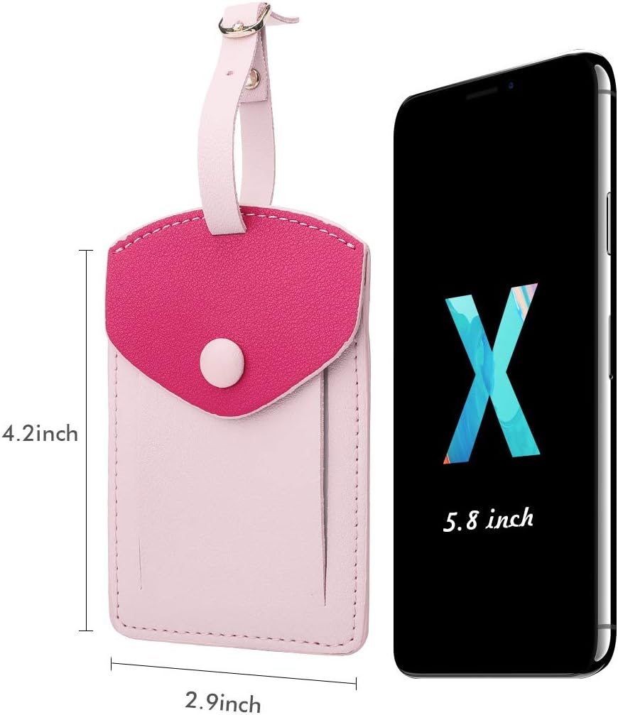 Kevancho Leather Smart Luggage Tags for Men Women, Suitcase Labels Baggage Tote Bag Tag ID Tags with Full Back Privacy Cover for Carnival Cruise Ships, Travel Accessories Tags Set of 2 PCS (Pink)