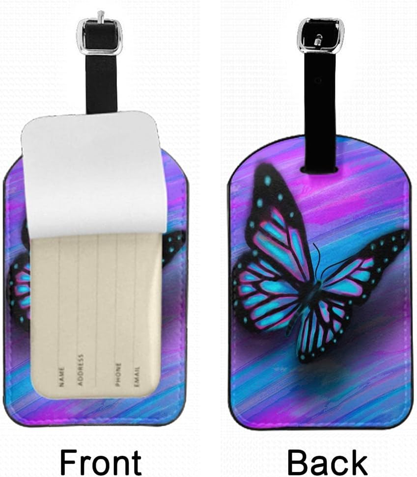 Butterfly Luggage Tag with Full Privacy Cover Pink Blue Flying Wings Spring Tropical Animal Travel Accessories Tags with Name ID Labels for Suitcases Women Men, 1 Pack