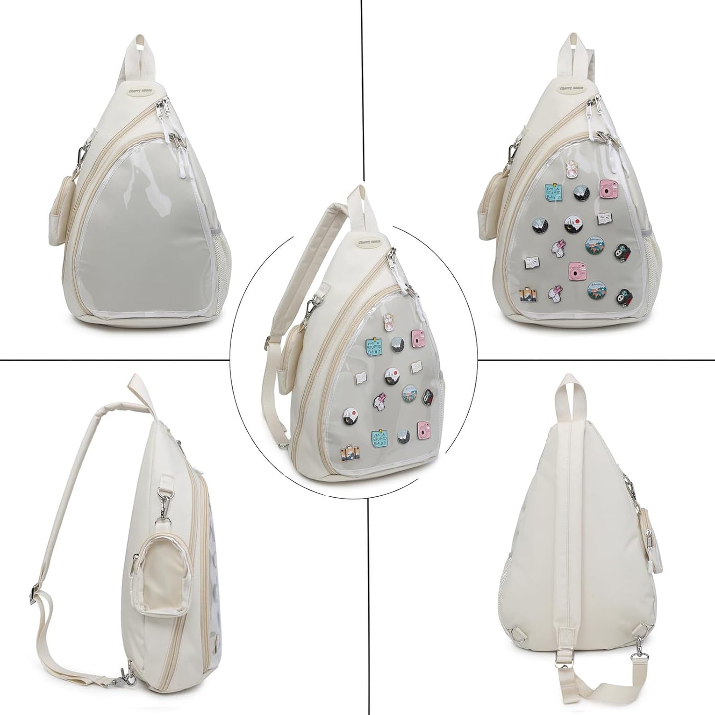 CHERRY SAUCE Oxford Ita Bag Kawaii Pin Display Chest Pack Single Shoulder Bag Sport Backpack Hiking Daypack