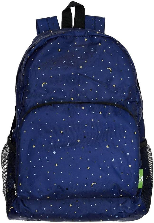 ECO CHIC Hiking Lightweight Packable Backpack - Foldable Daypack for Travel & Hiking & Outdoor Adventures - Waterproof Backpack from Recycled Materials (Stars and Moons Navy)