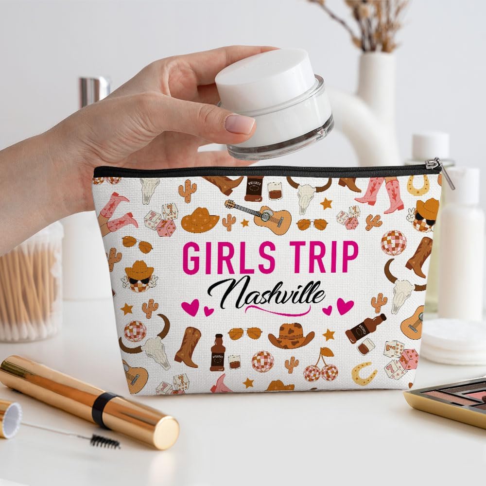 Nashville Girls Trip Makeup Bag, Nashville Souvenir Nashville Lovers Gift Nashville Travel Vacation Cosmetic Bag for Women Sister Girls Weekend Birthday Christmas Bachelorette Party Friendship Gifts
