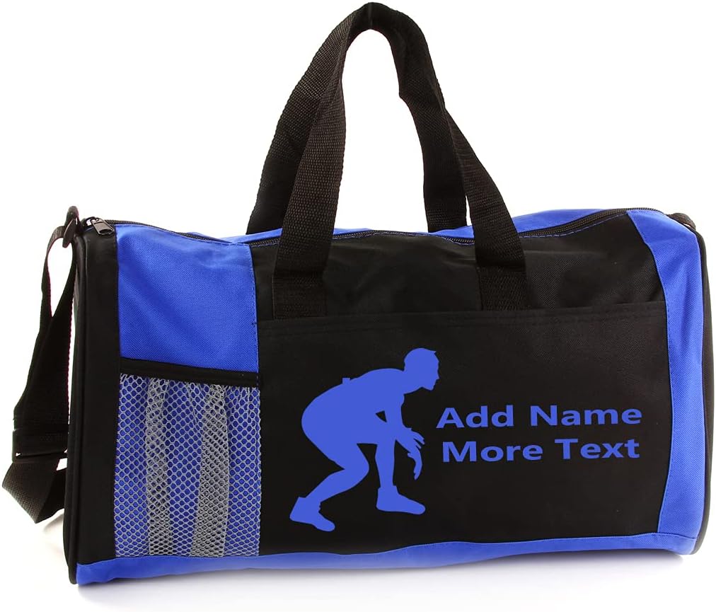 KishKesh Personalized Kids Sports Duffel Bag – Ideal for Wrestling, Gym, Travel, Training & Workout – Durable, Costumizable Name & Text – Blue, 18" x 10" x 8"