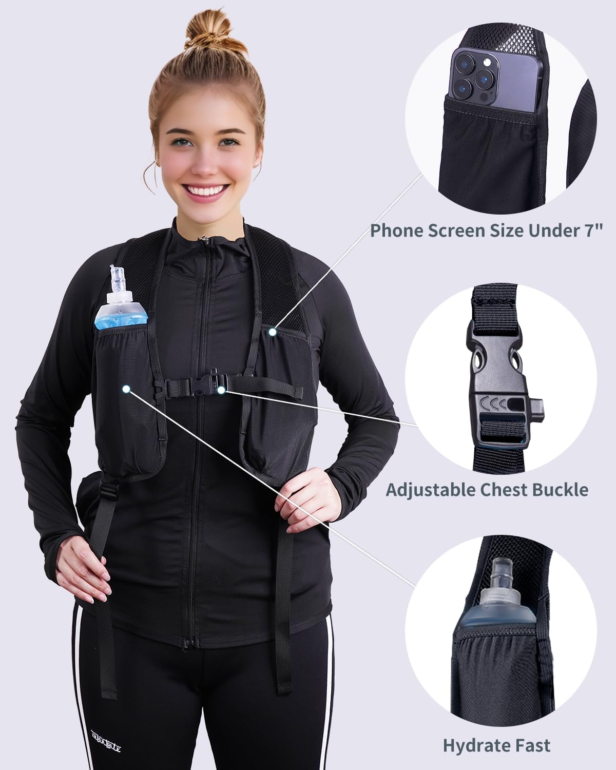 Blue Quartz 15L Hiking Backpack with Soft Flask, Ultralight Hiking Daypack with Chest Pockets for Phone Sternum Straps, Lightweight Foldable Packable Back Pack for Women Men(patent pending)
