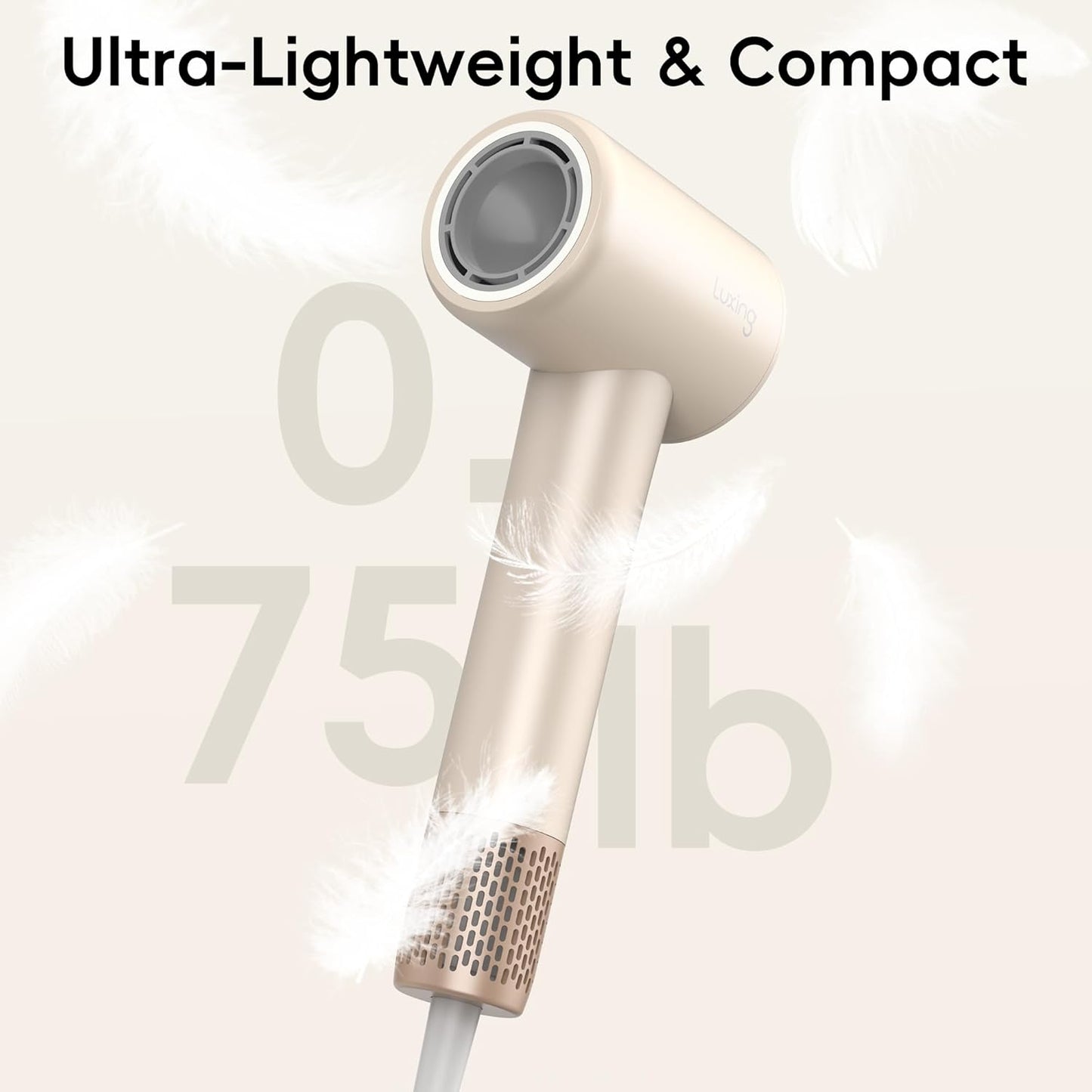 Hair Dryer, TurboLux 200 Million Negative Ionic 1500W High-Speed Blow Dryer for Fast Drying with Diffusers, Lightweight, Low-Noise Hair Dryer for Women with 110000 RPM Brushless Motor (Cream)