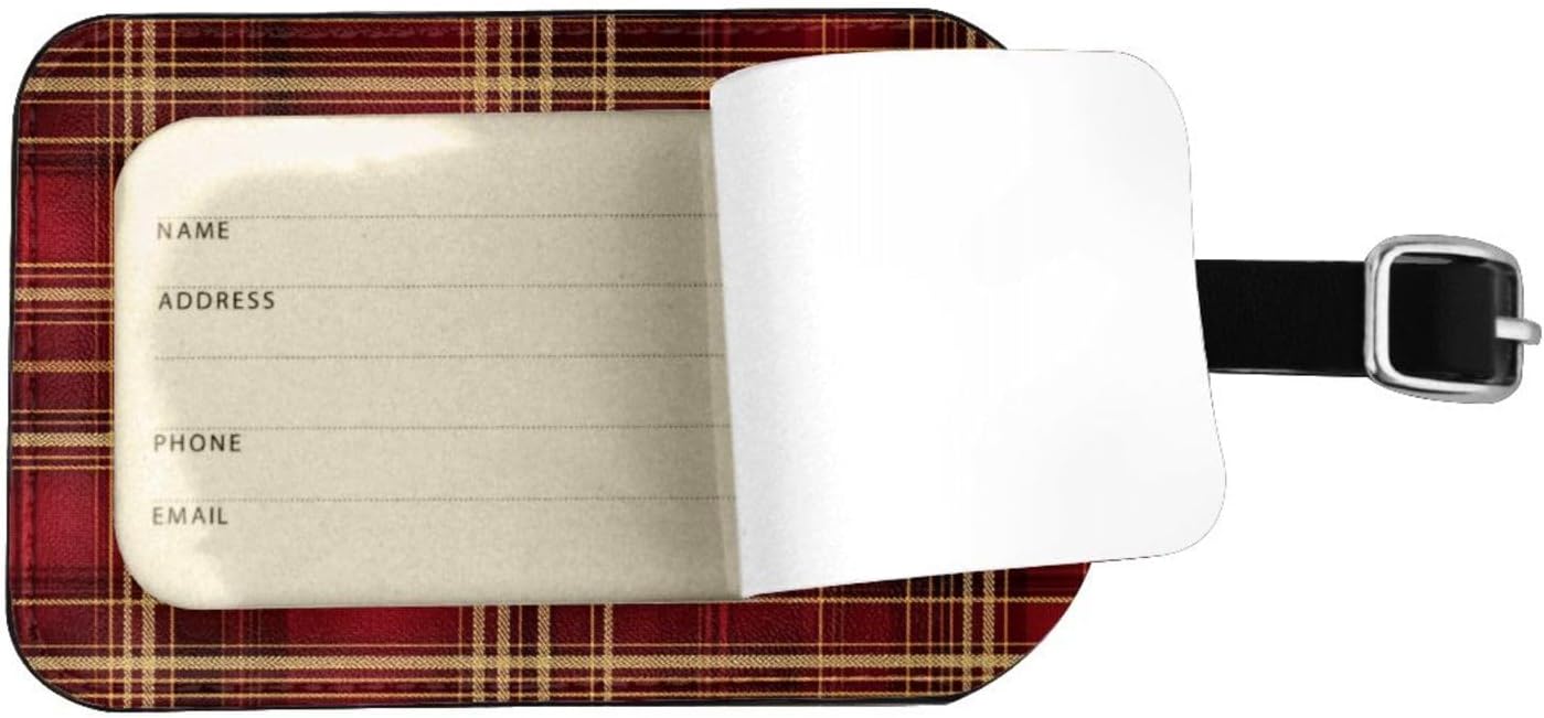 Red Yellow Buffalo Plaid Luggage Tag Leather Suitcase Tags Cute Luggage Identifiers for Suitcases Privacy Cover Travel Name Tag for Kids Adult