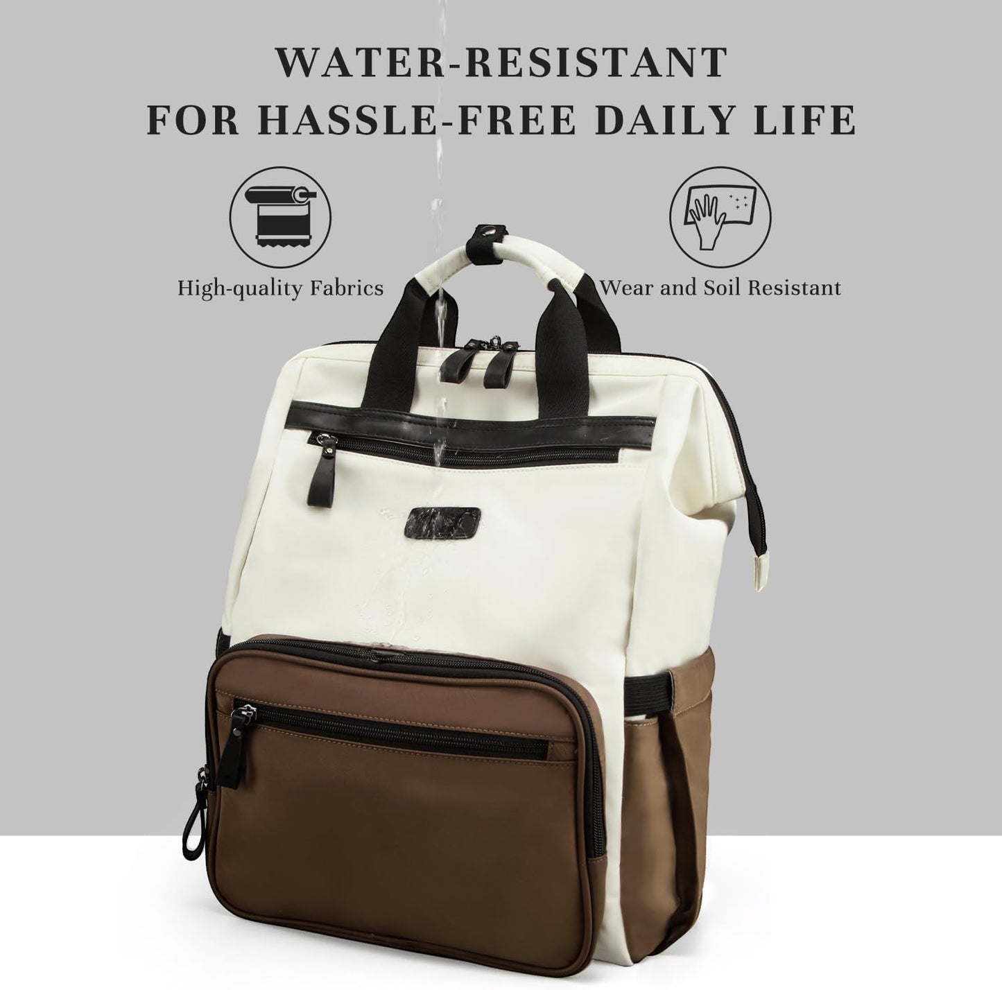 Timeet Laptop Backpack for Women Men, 17 Inch Travel Backpack with USB Charging Port, Water Resistant & Anti-theft for Work College Business, Multifunctional Carry on Backpack, White-brown
