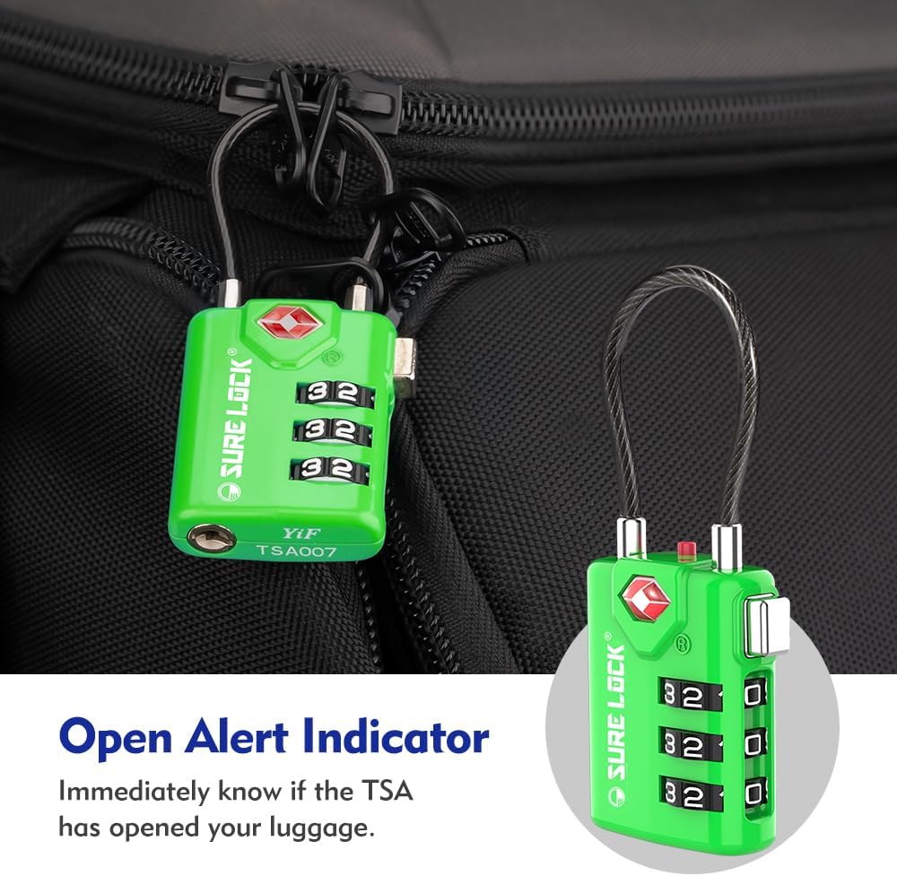 SURE LOCK TSA Compatible Travel Luggage Locks, Inspection Indicator, Easy Read Dials TSA Approved