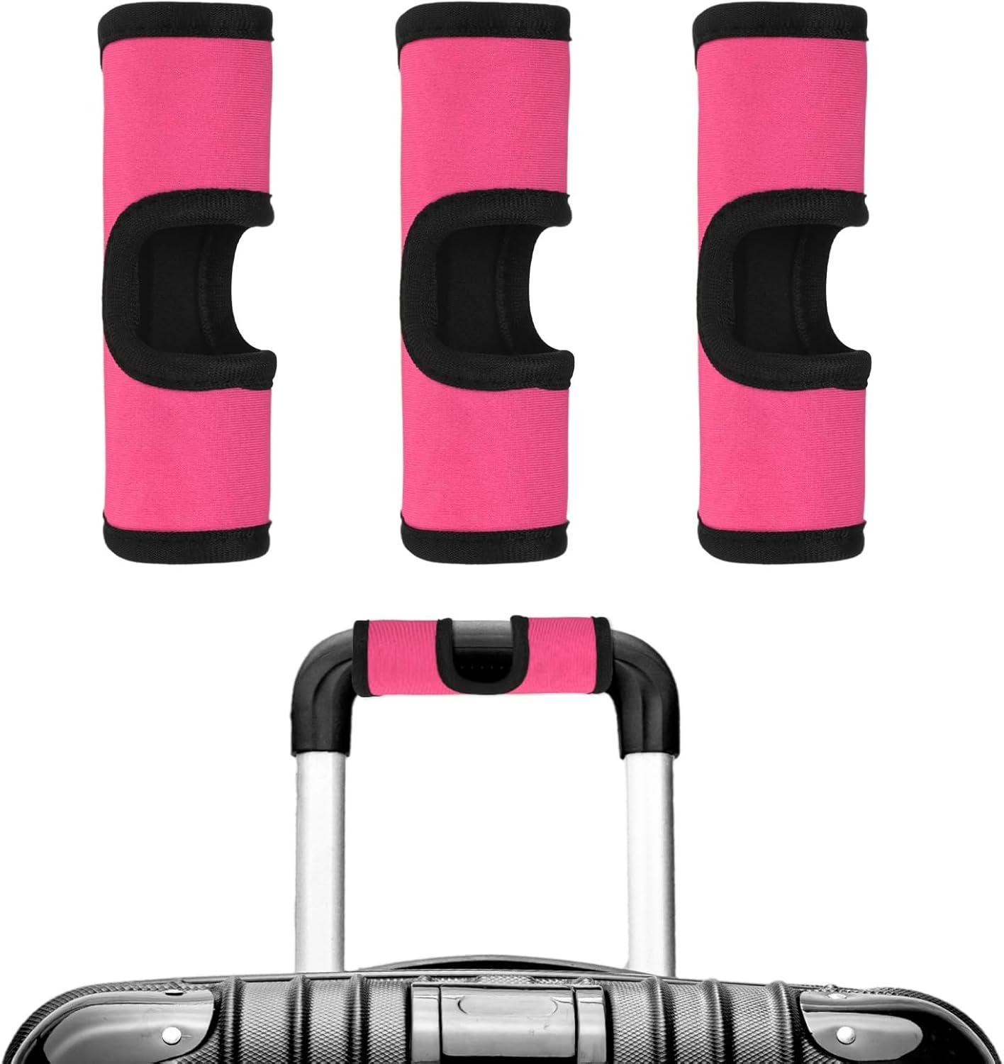 Luggage Handle Wrap [3PCS] - Neoprene Luggage Identifiers Hollow Design Use for Push-Button Luggage Suitcase & Trolley Case - [Pink-6IN/15CM] Comfort Grip Handle Cover