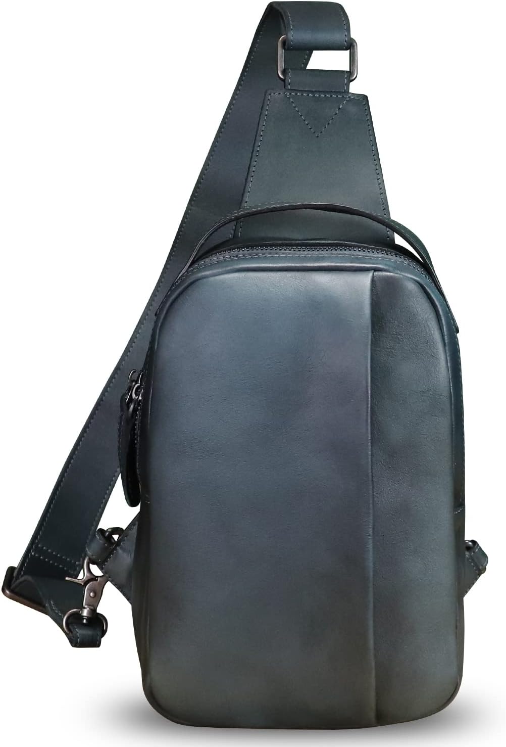 Genuine Leather Sling Bag Crossbody Purse Retro Handmade Hiking Daypack Motorcycle Shoulder Backpack Vintage Chest Bags (NavyBlue)
