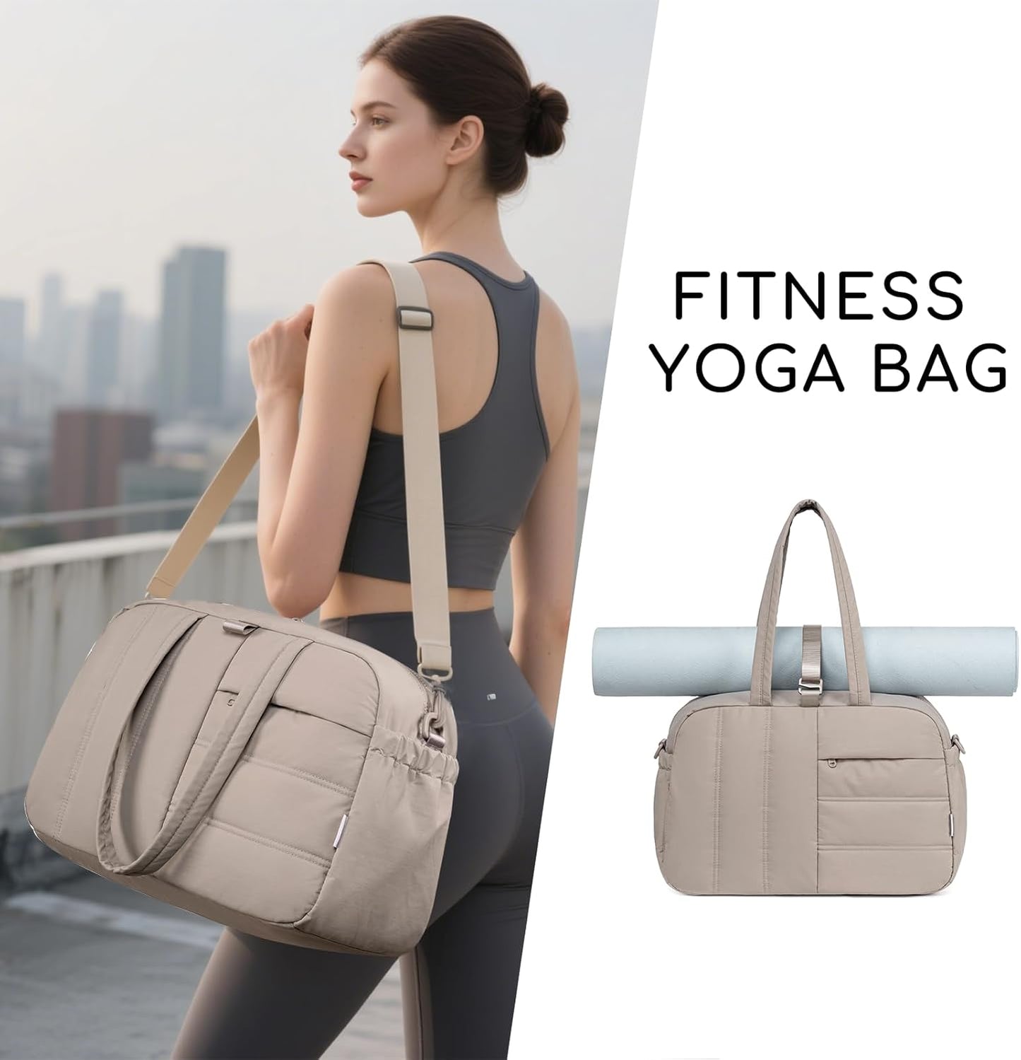 CAMTOP Gym Bag for Women with Yoga Mat Holder,16 Inches Quilted Duffle Bag for Travel Tote with Muiti-Pockets Lightweight Carry on Water resistant Overnight Weekender Personal Item Bags