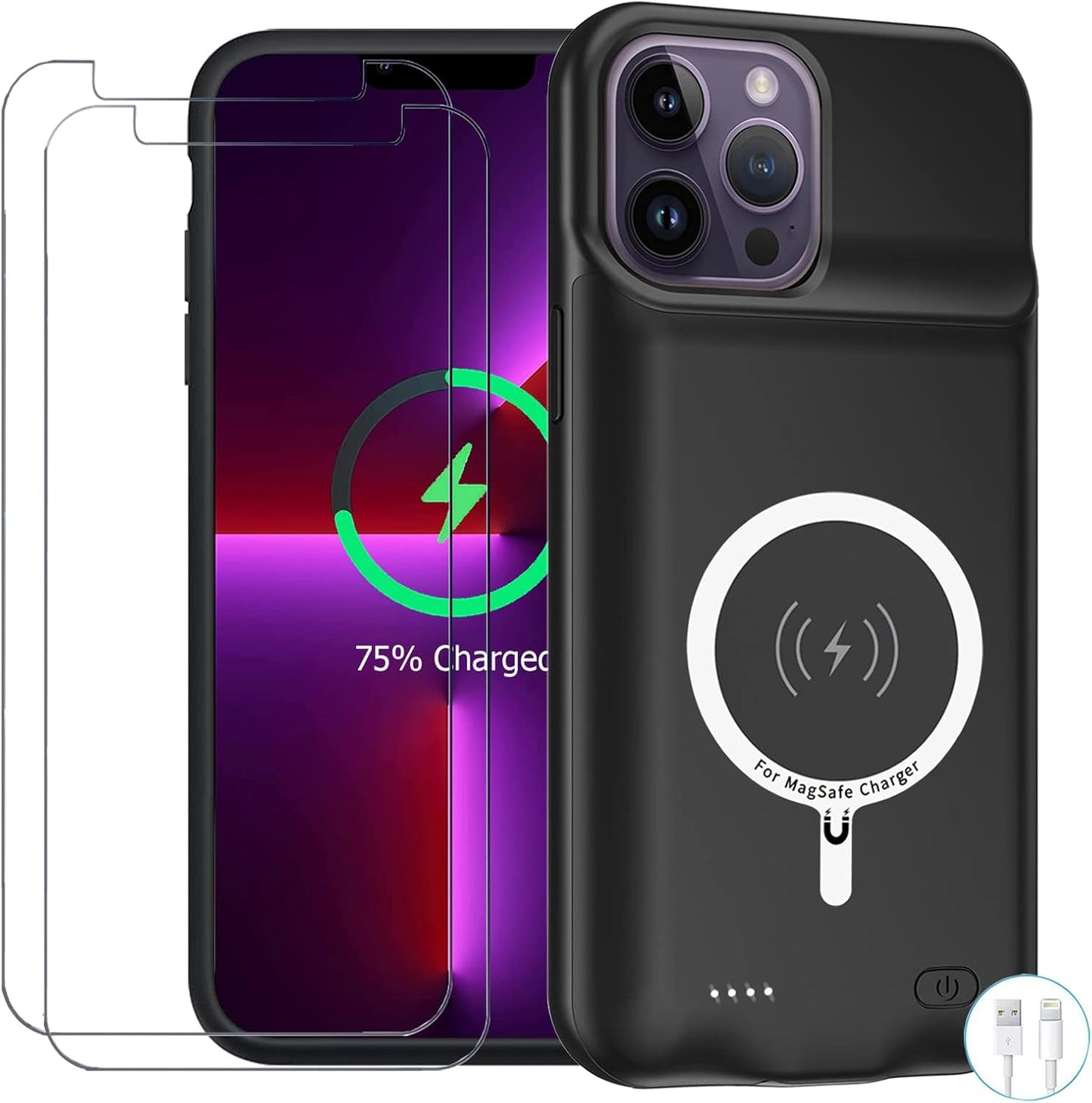 Battery Case for iPhone 13 Pro Max, Enhanced 10800mAh Portable Protective Wireless Charging Case Support Carplay Compatible with iPhone 13 Pro Max (6.7 inch) Rechargeable Battery Charger Case (Black)