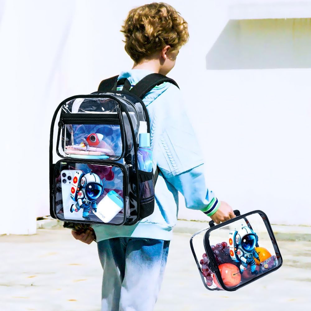 UFNDC 3PCS Clear Backpack for Girls and Boys, Unicorn Cat Transparent Bookbag, See Through School