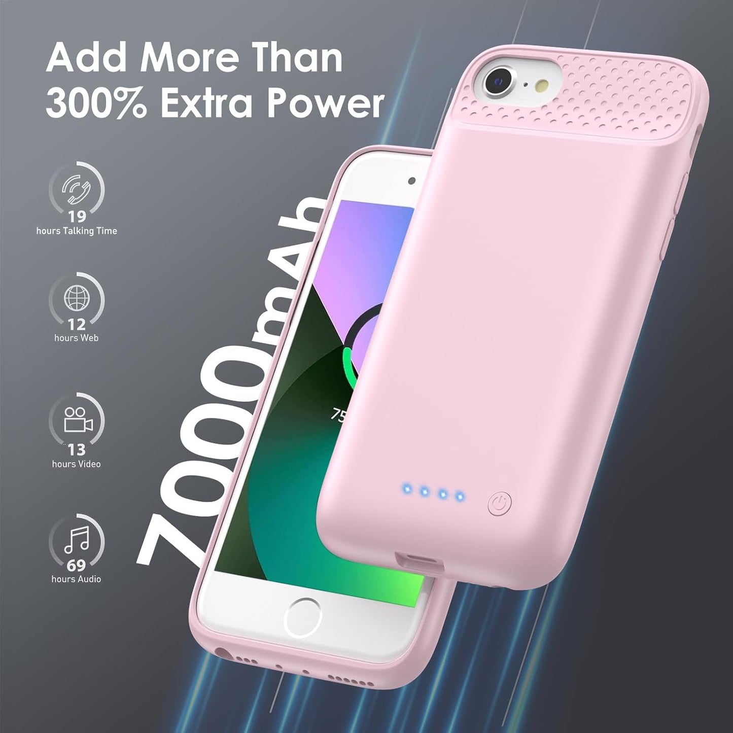 Battery Case for iPhone 6/6s/7/8/SE(2022/2020)(6.1 Inch), [2024 Upgraded] Ultra-Slim 7000mAh Portable Extended Charging Case Cover for iPhone 8, iPhone 7, iPhone 6/6s, iPhone SE Charger Case (Pink)