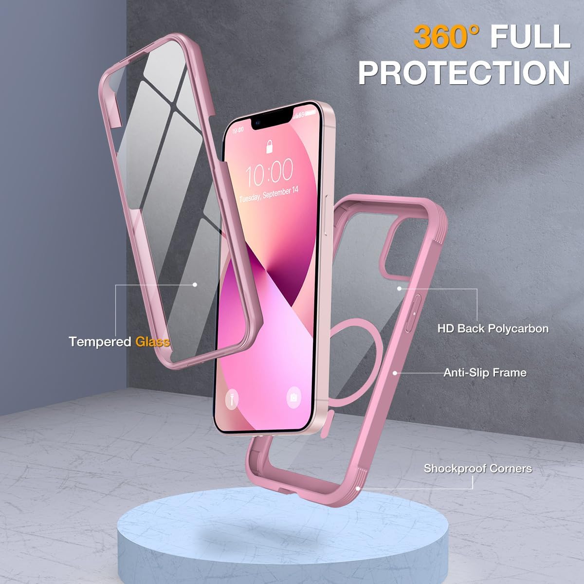 Miracase for iPhone 13 Mini Case 5.4",with MagSafe,Built in Screen Protector,Full-Body Protection(Dark Pink)