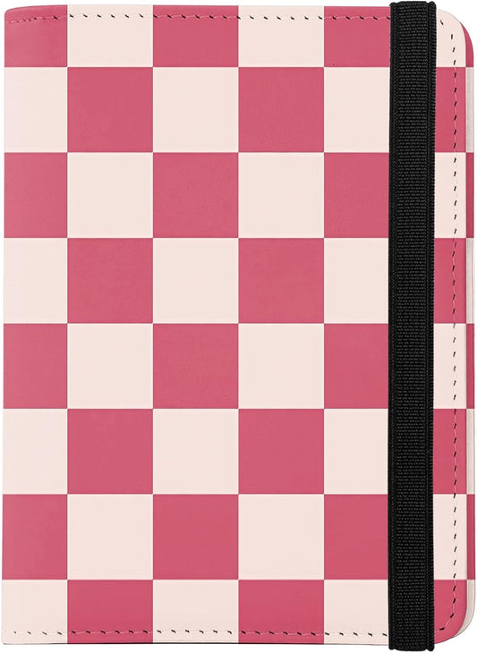 Cute Passport Holder and Holder Combo Passport Cover with Compatible Wallet Credit Card Protector RFID Blocking Women Men (Pink Grid)