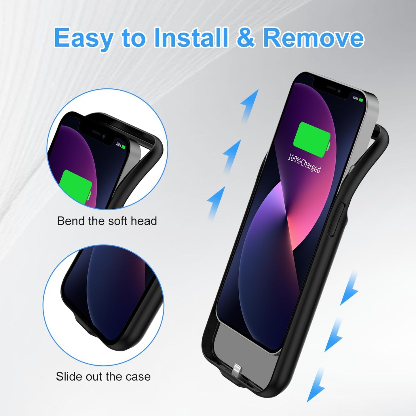 Battery Case for iPhone 12/12Pro, 13800mAh Portable Backup Power Bank Protective Charging Case Rechargeable Extended Battery Charger Cases for iPhone 12/12 Pro Black