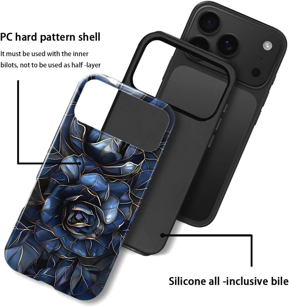 Case for iPhone 17 Pro Max - Slim Fit Anti-Scratch Phone Case for Girl Women - Rose Floral Stained Glass (Glossy)