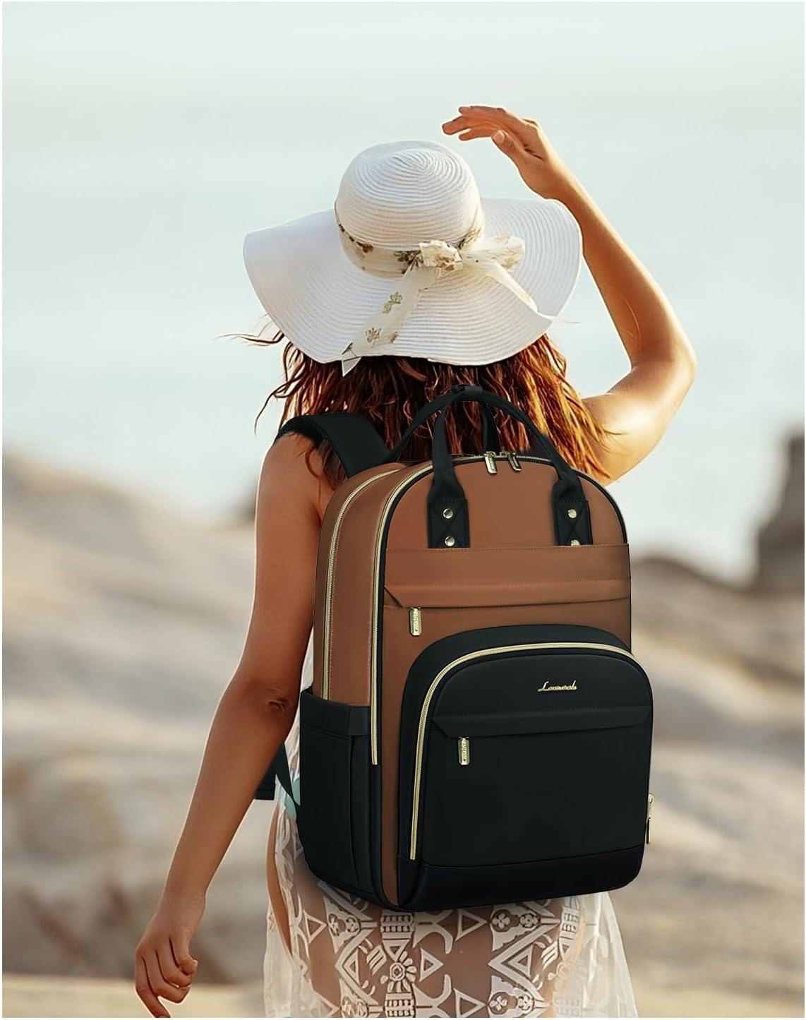 LOVEVOOK Backpack for Women,Laptop Backpack Women,Fits 17 Inch Laptop Bag,School Backpacks,Fashion Travel Work Anti-theft Bag,Waterproof Business Computer College Backpack Purse,Brown-Black