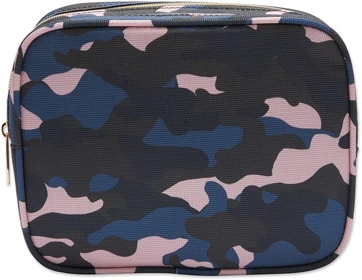 Conair Makeup Bag, Large Double Zip Toiletry and Cosmetic Bag, Perfect Size for Use At Home or Travel, Double Zip Organizer Shape in Blue, Pink and Black Camouflage
