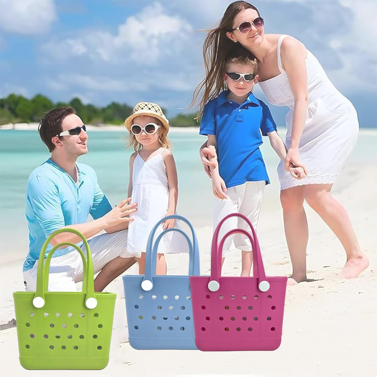 Medium Rubber Beach Bag, Waterproof Tote Bags Washable Sand-proof Travel Hand Bags for Pool Boat Work Sports