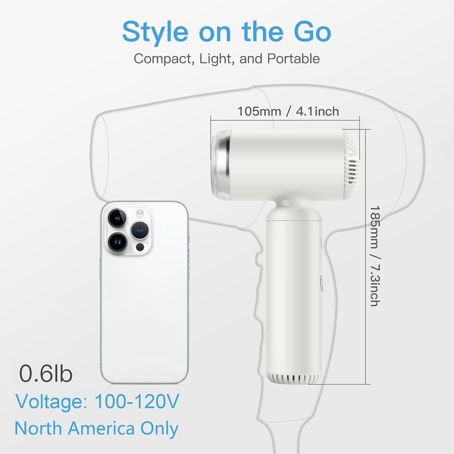 Hair Dryer, Travel Portable [Super Mini] High-Speed Ionic Blow Dryer, 200 Million Negative Ions, 110,000RPM Brushless Motor for Home Salon Fast Drying Compact Lightweight, White