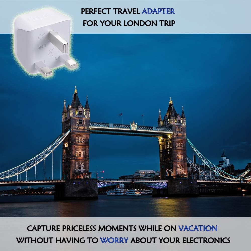 Ceptics UK, Hong Kong, Ireland Travel Adapter Plug - Light Weight - Dual USA Inputs - Type G - Safe Grounded Perfect for Cell Phones, Laptops, Camera (3 Pack) - Ultra Compact - Use in Dubai, Ghana