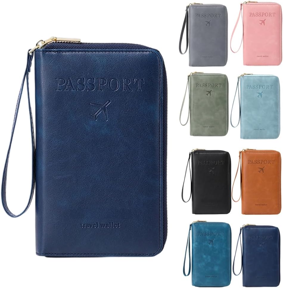 RFID Passport Holder for Wallet,RFID Blocking Document Organizer Clutch Bag, Credit Cards Case Cover Travel Wallet (Dark Blue)