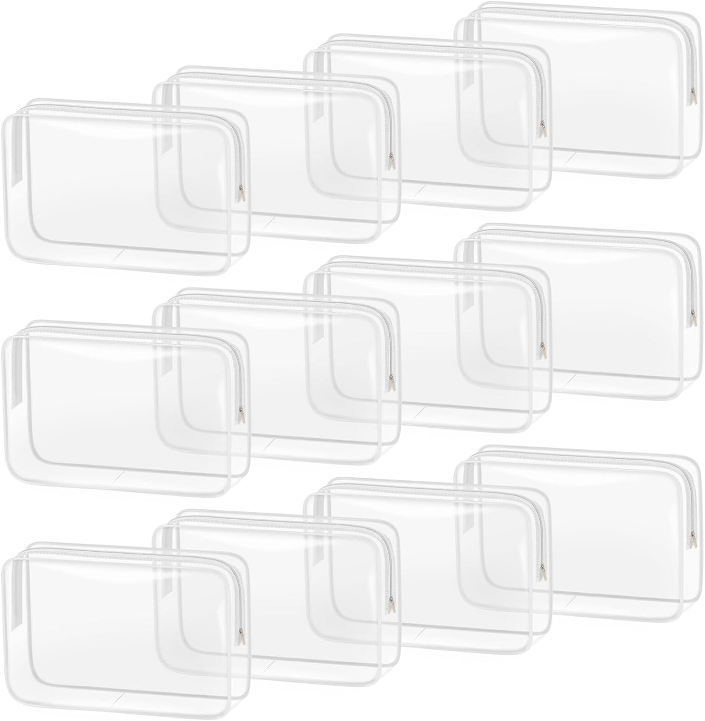 TISRATOK 12 PCS Clear Makeup Bag for Women with Zipper, TSA Approved Toiletry Pouch, Cosmetic Bag Bulk for Travel Organizer Essentials - White,Large