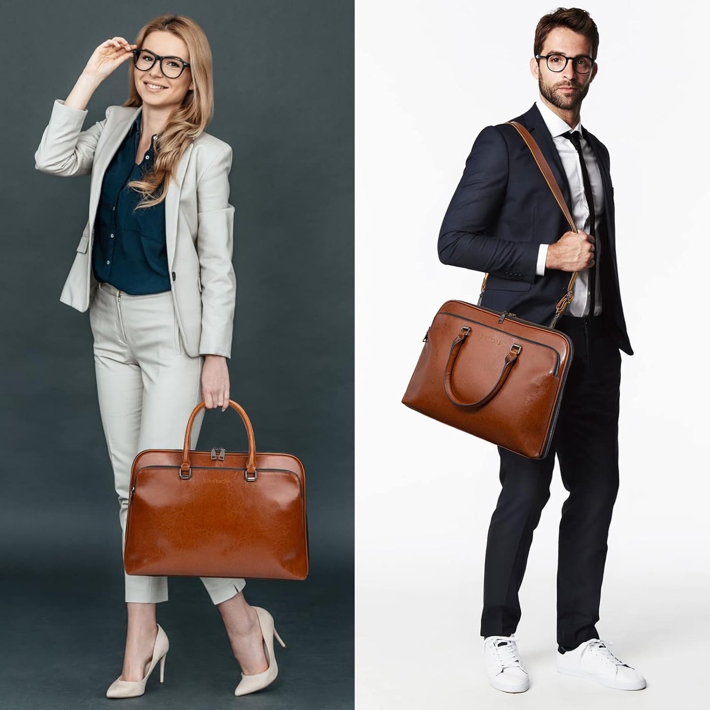 Blofinche Laptop Messenger shoulder bag: Genuine Leather work Briefcase 13.3 15.6 inch designer handbag
