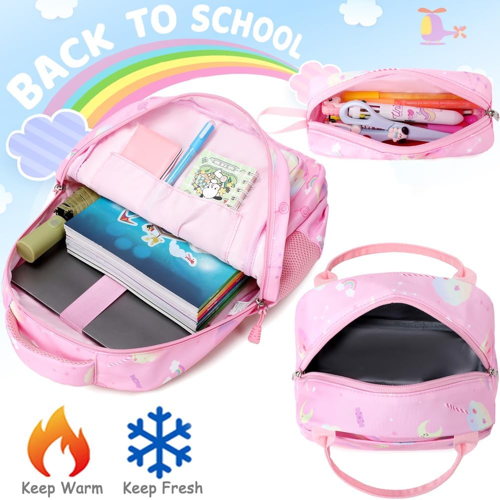 Meisohua Girls Backpack with Lunch Box 3 in 1 Set Kids Backpack for Girls Preschool Kindergarten Elementary School Backpack
