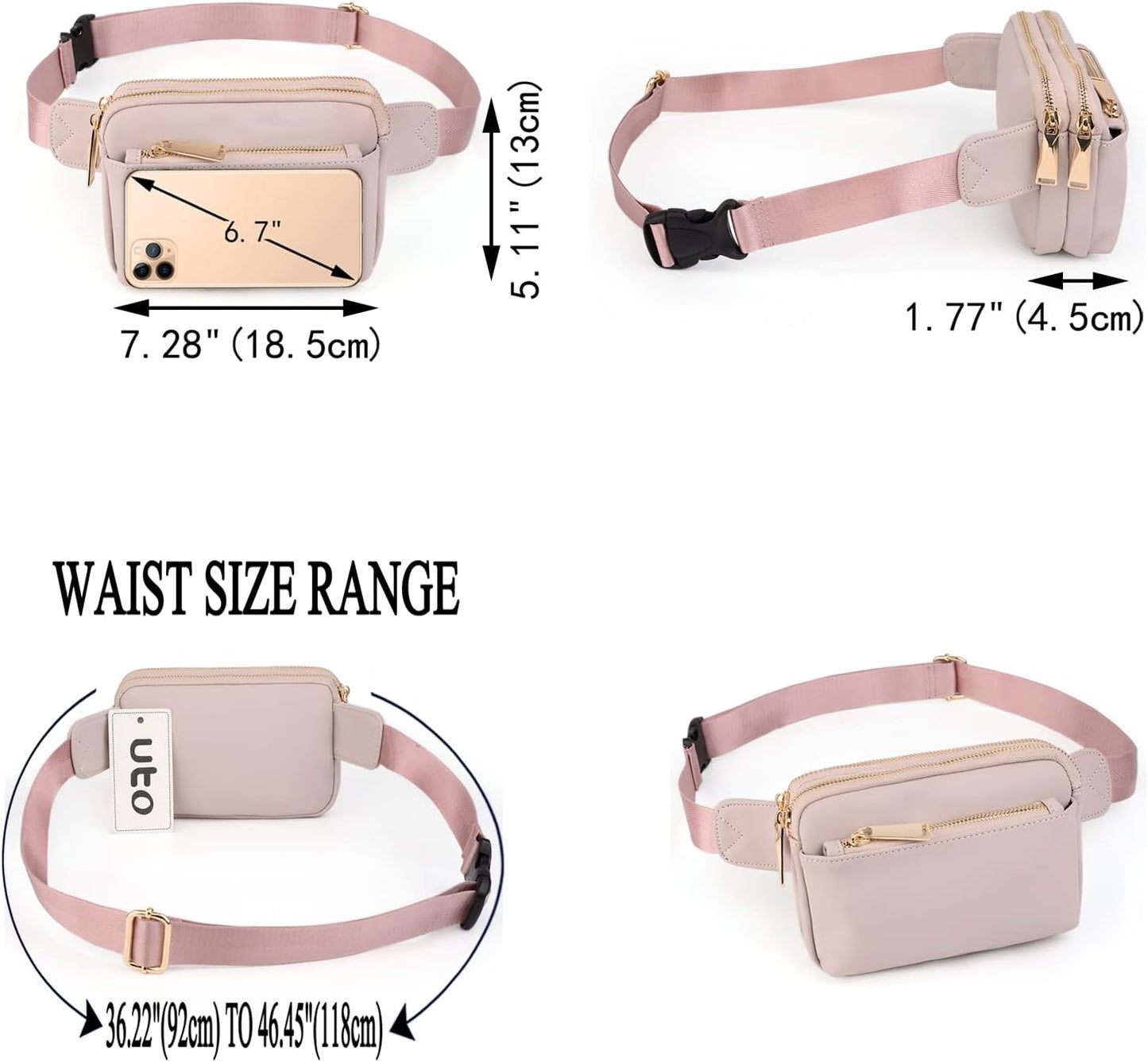 UTO Fanny Pack for Women Crossbody Trendy Fashion Belt Purse Chest Waist Hip Bumbag for Outdoor Shopping Travel Hiking