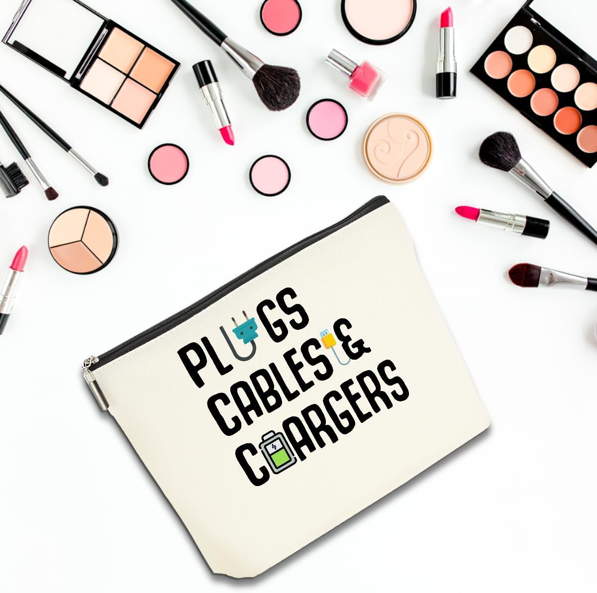 4 PCS Funny Cable Makeup Bag Charger Plugs Cosmetic Travel Storage Bag for Charging Cord Electronics Accessories Storage Gifts for Women Christmas birthday Gifts for Daughter from Mom Cosmetic Bags