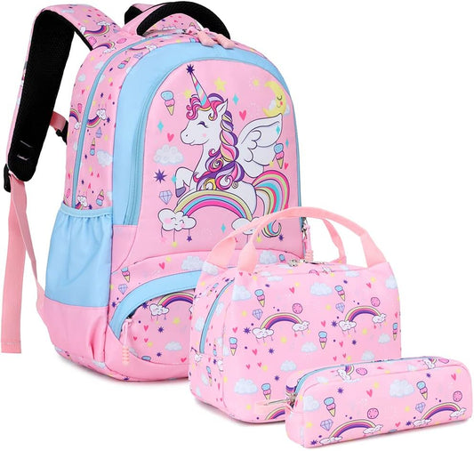 Meisohua Girls Backpack with Lunch Box 3 in 1 Set Kids Backpack for Girls Preschool Kindergarten Elementary School Backpack