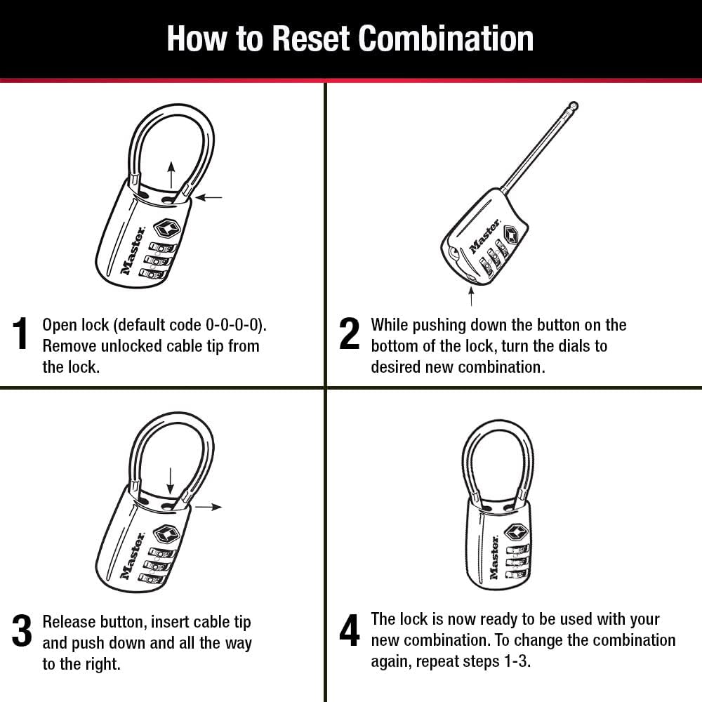 Master Lock Set Your Own Combination TSA Approved Luggage Lock, Travel Zipper Padlock is Perfect for Suitcases, Bags, or Backpacks, 4 Pack, Color May Vary, 4688EC4