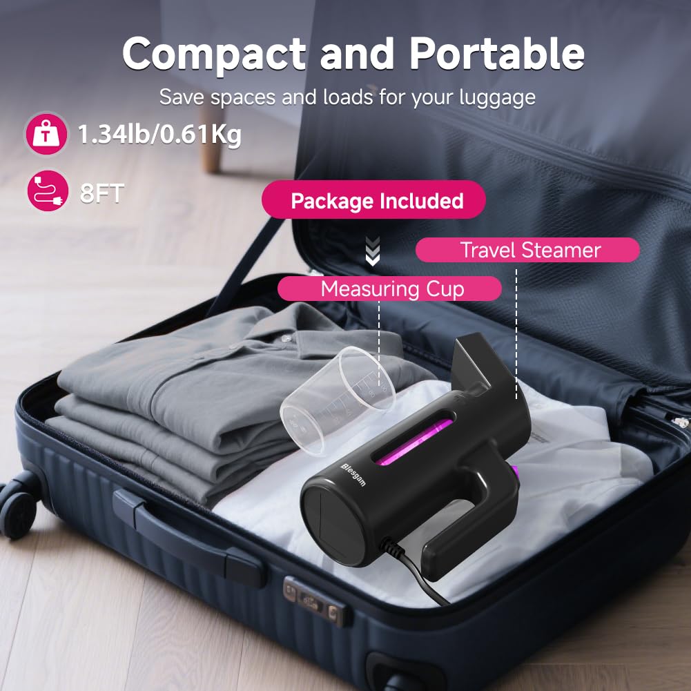 Blesgam Travel Steamer for Clothes, Dual-Row Steam Handheld Clothes Steamer