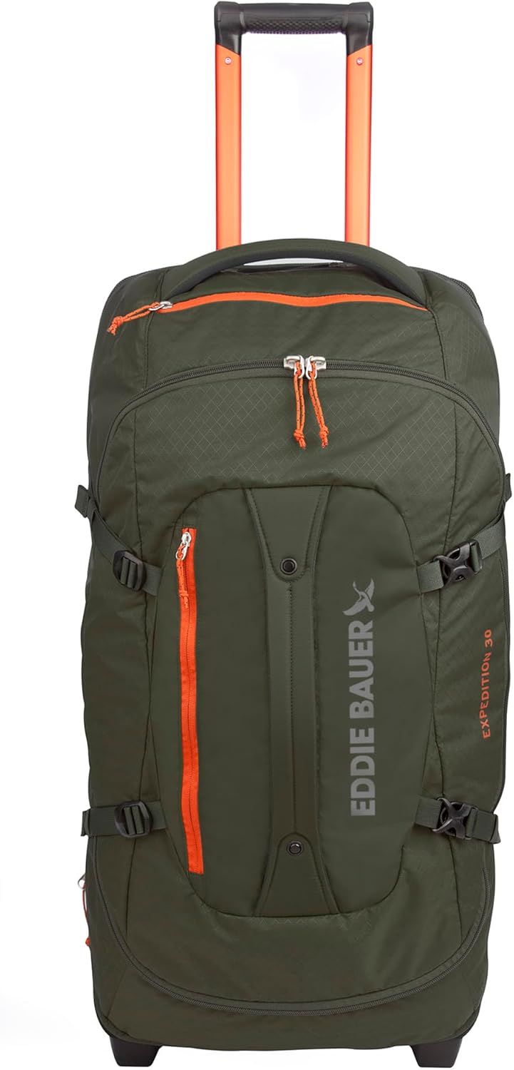 Eddie Bauer Expedition Rolling Duffel Bag with Wheels | Travel | Check-In | Luggage | Rugged | Durable - Dark Thyme, 30"