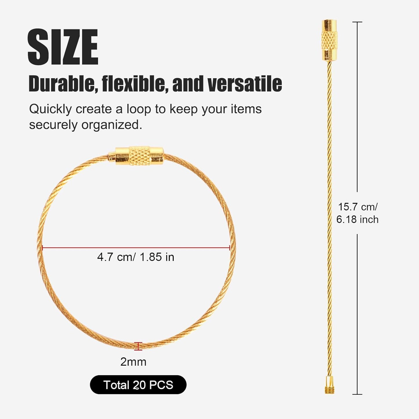 Stainless Steel Wire Keychains Aircraft Cable Cable (20 PCS Gold)