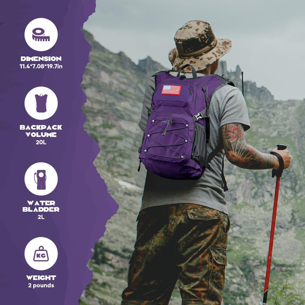 Maelstrom Hydration Hiking Backpack with 2L/3L Water Bladder, High Flow Bite Valve Camping Daypack