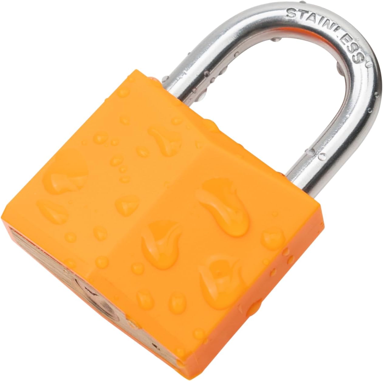 4-Pack Keyed Alike Locks, Orange Covered Brass Keyed Padlock with Stainless Steel Shackle, 1-9/16 Inch Lock Body, Rustproof Locks for Luggage Gate Fence Hasp Cabinet Toolbox Gym School Locker