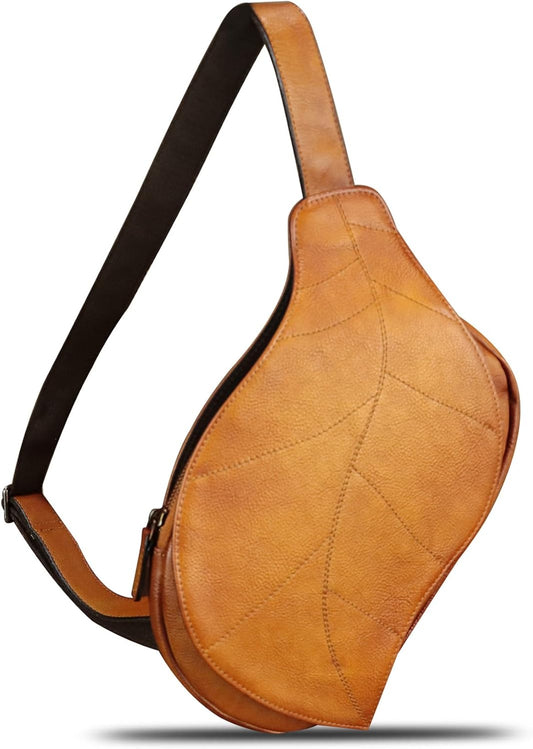 IVTG Genuine Leather Sling Bag for Women Vintage Real Leather Sling Backpack Fashion Shoulder Crossbody Bags Chest Bags