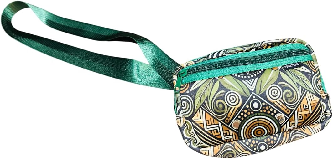 Yewande&co Neoprene Fanny Pack Belt Bag – Lightweight Waterproof Waist Bag with Adjustable Strap, 3 Zippered Pockets, Crossbody Belt Bag for Travel, African Design Crossbody Bags (Sprout)