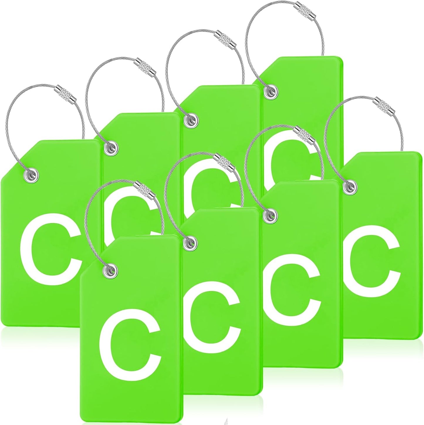 8 Pcs Initial Letter A-Z Luggage Tags Silicone Suitcase Instrument Tag with Name Card and Stainless Steel Loop(Letter C,Green)