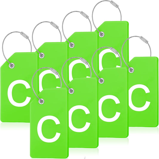 8 Pcs Initial Letter A-Z Luggage Tags Silicone Suitcase Instrument Tag with Name Card and Stainless Steel Loop(Letter C,Green)
