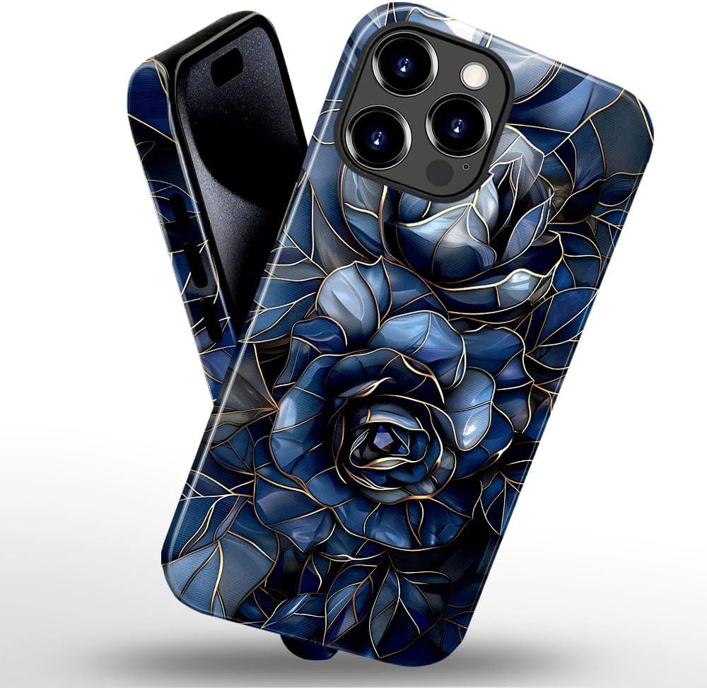 Case for iPhone 14 Pro Max - Slim Fit Anti-Scratch Phone Case for Girl Women - Rose Floral Stained Glass (Glossy)