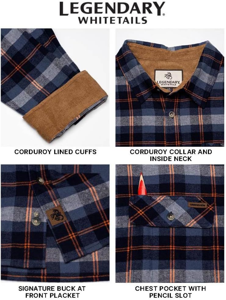 Legendary Whitetails Men's Flannel Shirt Long Sleeve Button Down 100% Cotton